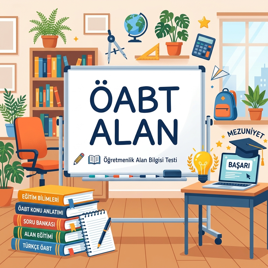 ÖABT ders notları, kalemler ve alan bilgisi konu kitaplarının yer aldığı bir çalışma masası